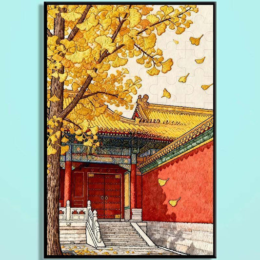 Autumn Forbidden City Wooden Jigsaw Puzzle – Chinese Palace Fall Landscape Puzzle, Oriental Aesthetic Art Puzzle, Relaxing Mindfulness Home Decor Gift QY002