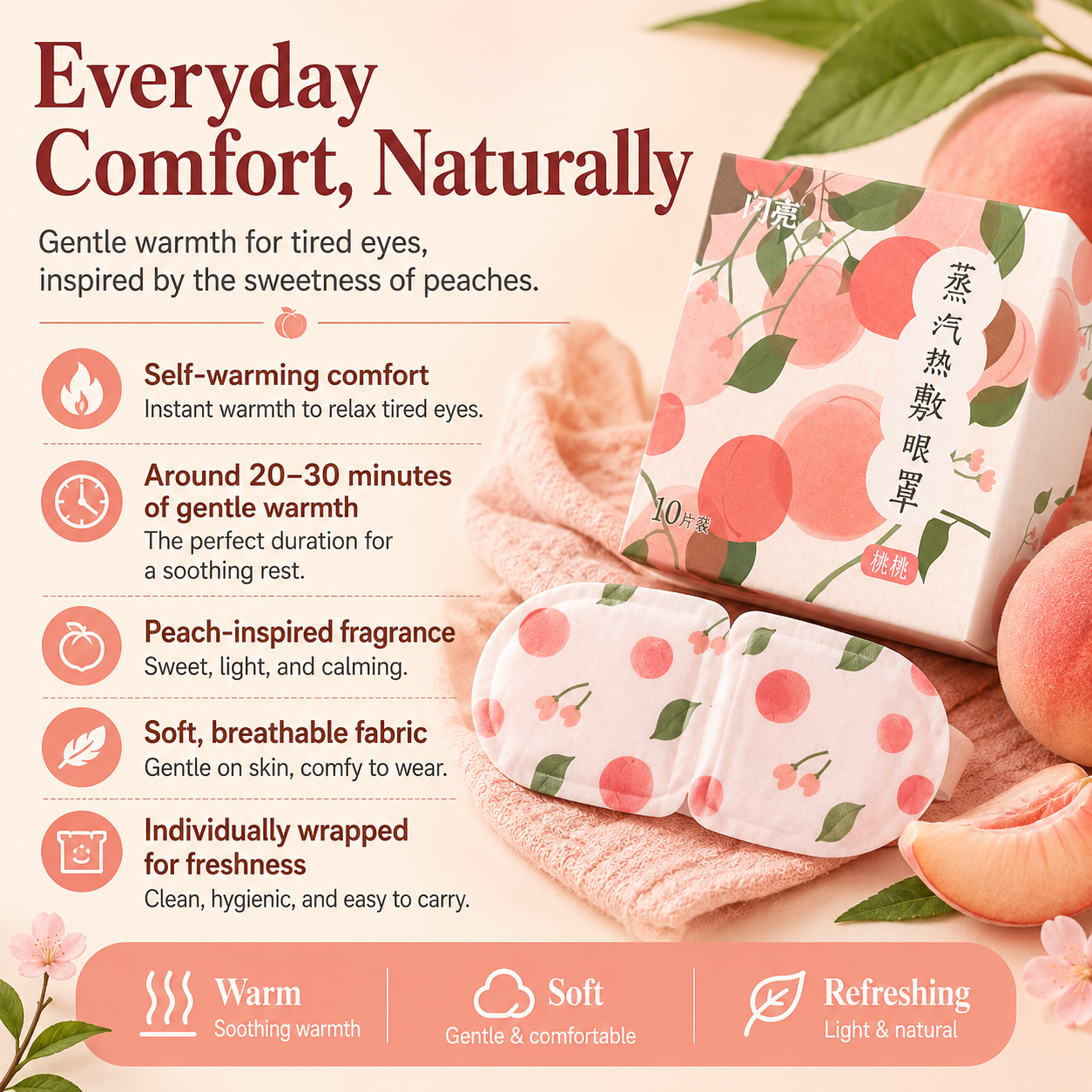 Peach Wellness Steam Eye Mask Collection – Warm Eye SPA For Relaxation, Bedtime Comfort & Mindful Living