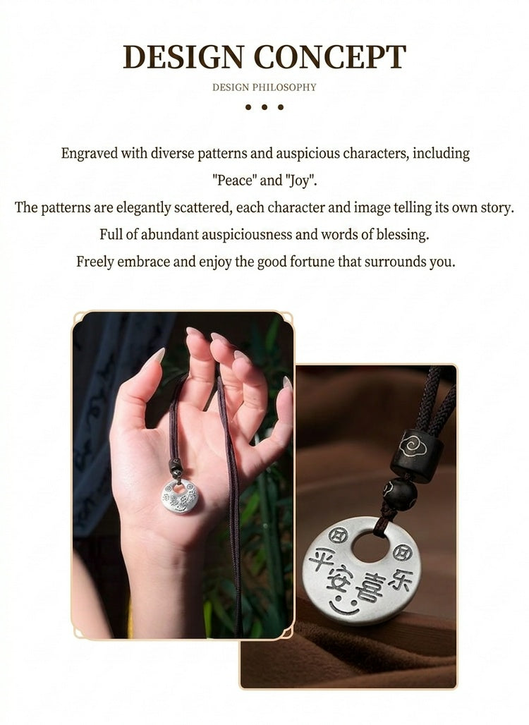 925 Pure Silver Peace & Joy Pendant Necklace – Chinese Lucky Blessing Necklace, Minimalist Oriental Spiritual Jewelry for Women & Men