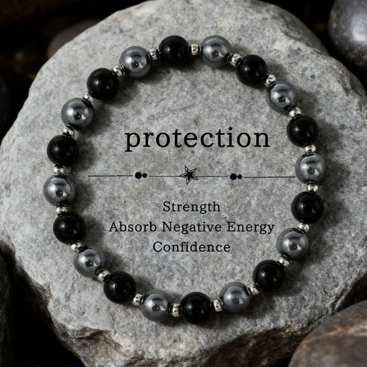 2 pcs Black Obsidian Protection Bracelet - Strength & Confidence Crystal Bracelet for Negative Energy Absorption, Grounding & Emotional Shield