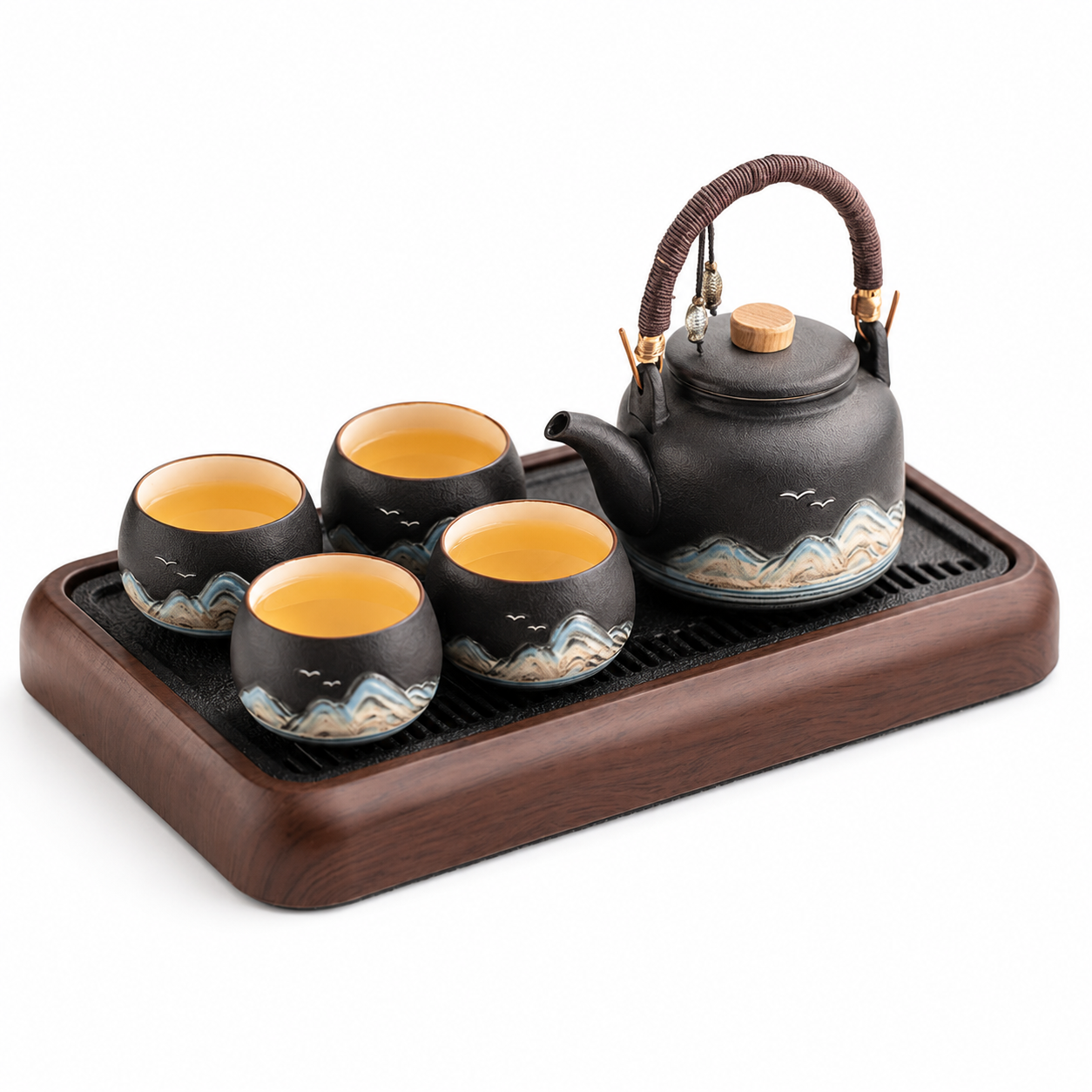 Mountain Mist Harmony Tea Ceremony Set™ | Handcrafted Ceramic Teapot Set with Serving Tray