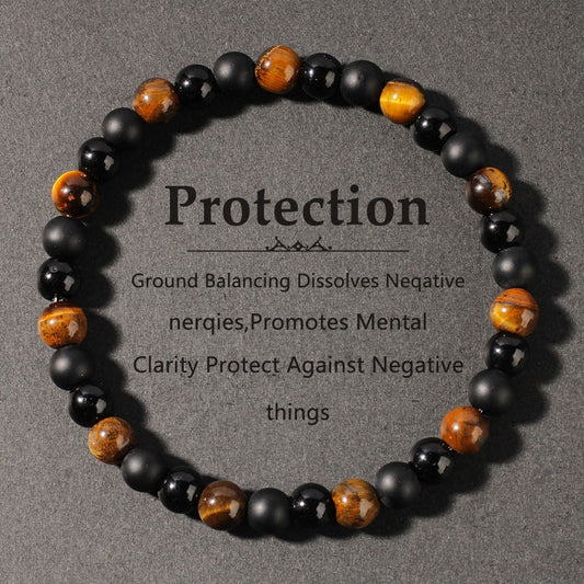 2pcs Tiger's Eye Protection Bracelet - Black Onyx Natural Stone Beaded Bracelet for Grounding, Mental Clarity & Negative Energy Shield