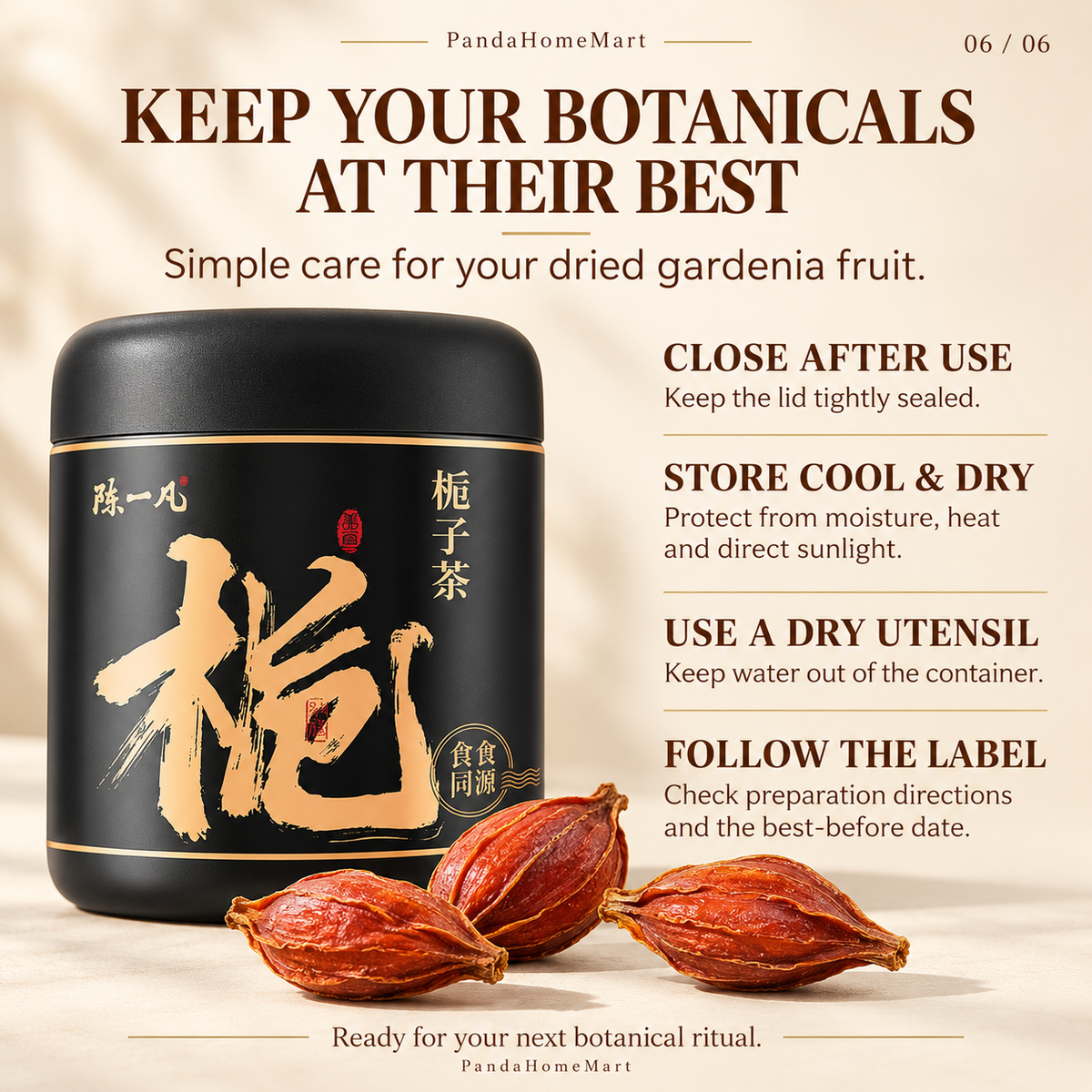 PandaHomeMart Gardenia Fruit Tea Zhi Zi 100g Container