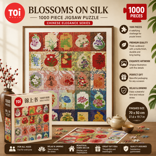 Song Brocade Fortune Puzzle – Chinese Song Jin Art Puzzle, Intangible Cultural Heritage Floral Jigsaw Puzzle, Oriental Wall Decor For Adults