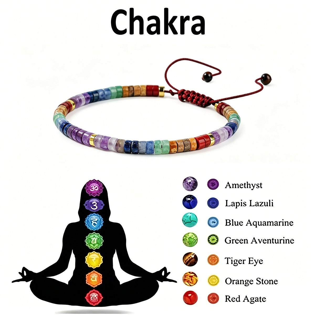 2Pcs 7 Chakra Bracelet Natural Stone Beaded - Amethyst Lapis Lazuli Tiger Eye Healing Crystal Bracelet Handmade Adjustable