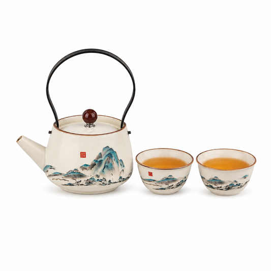 Mountain Landscape Ru Ware Tea Set – 1 Teapot & 2 Cups