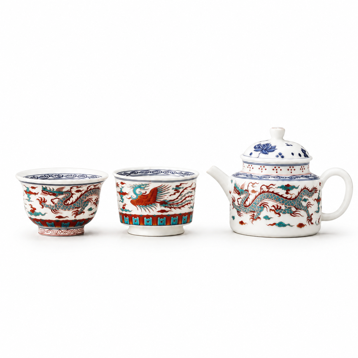 Dragon & Phoenix Chinese Ceramic Tea Set Gift Box – Traditional Teapot & Tea Cup Set