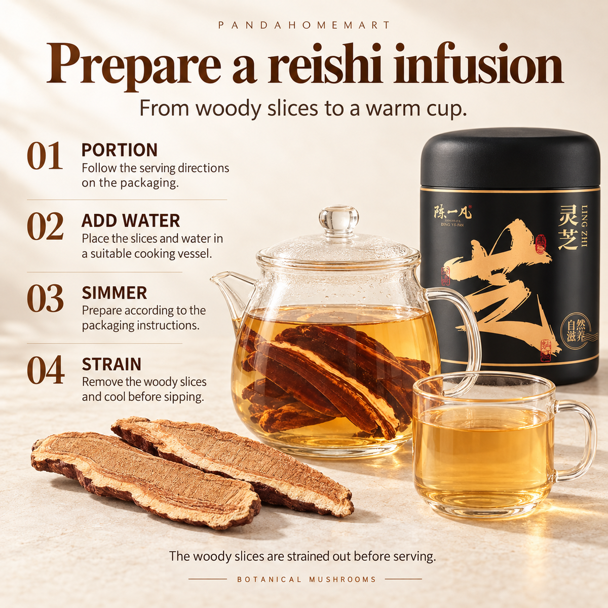 Reishi Lingzhi Mushroom Slices with Firm Woody Texture