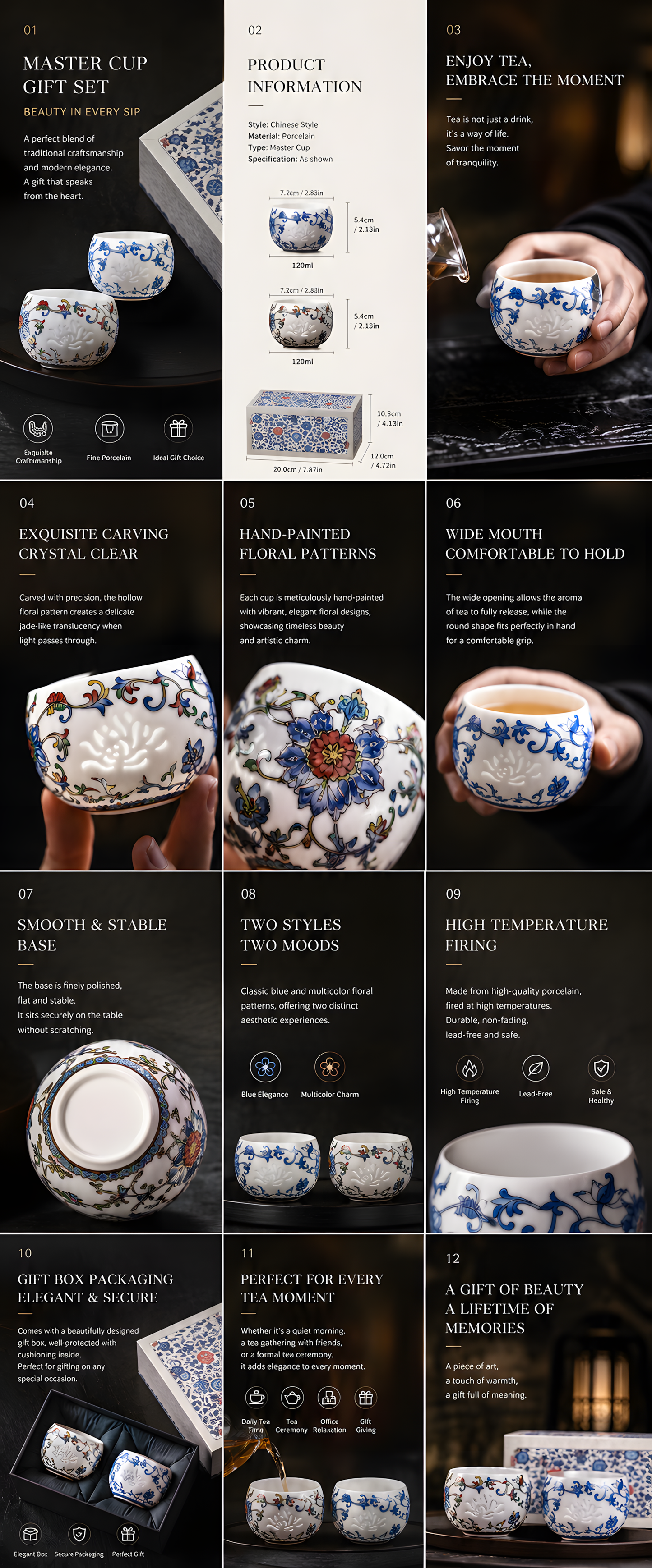 Blue & White Elegance Porcelain Tea Cup Gift Set™ – Luxury Floral Tea Cups with Gift Box
