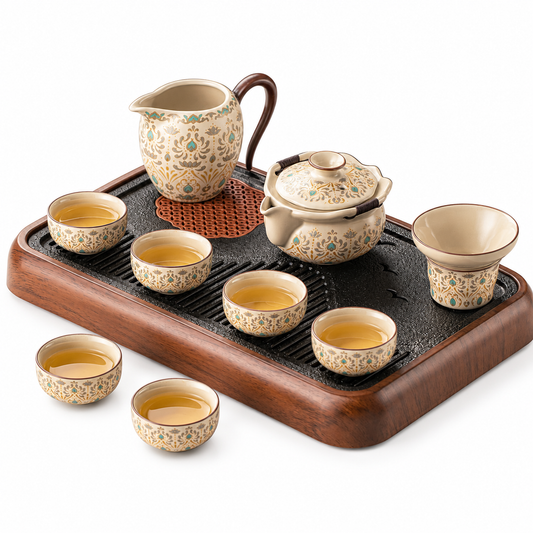 Lotus Arabesque Gongfu Tea Ceremony Gift Set™ | Luxury Chinese Tea Set with Gaiwan & Tea Tray