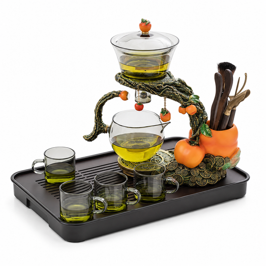 Persimmon Prosperity Glass Tea Ceremony Set | Luxury Automatic Gongfu Tea Set