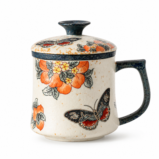Butterfly &amp; Floral Porcelain Tea Mug with Infuser Lid™
