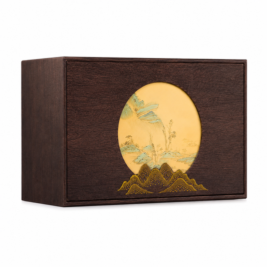 Premium Rou Gui Wuyi Rock Oolong Tea Gift Set 250 g with wood presentation box and ceramic tea canisters