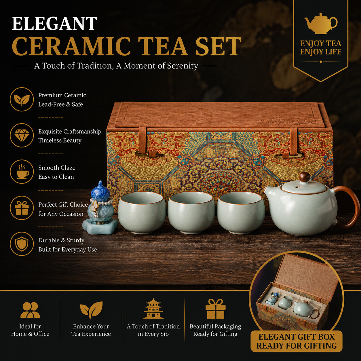 Celadon Harmony Ru Kiln Tea Gift Set™ | Chinese Ceramic Tea Set with Gift Box