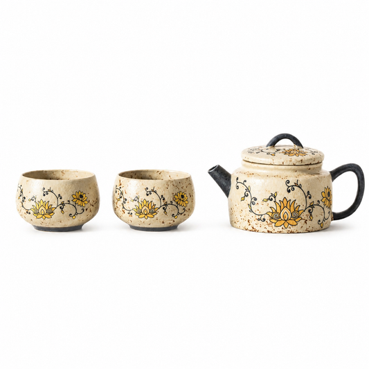 Lotus Blossom Ceramic Teapot Set with Two Tea Cups™