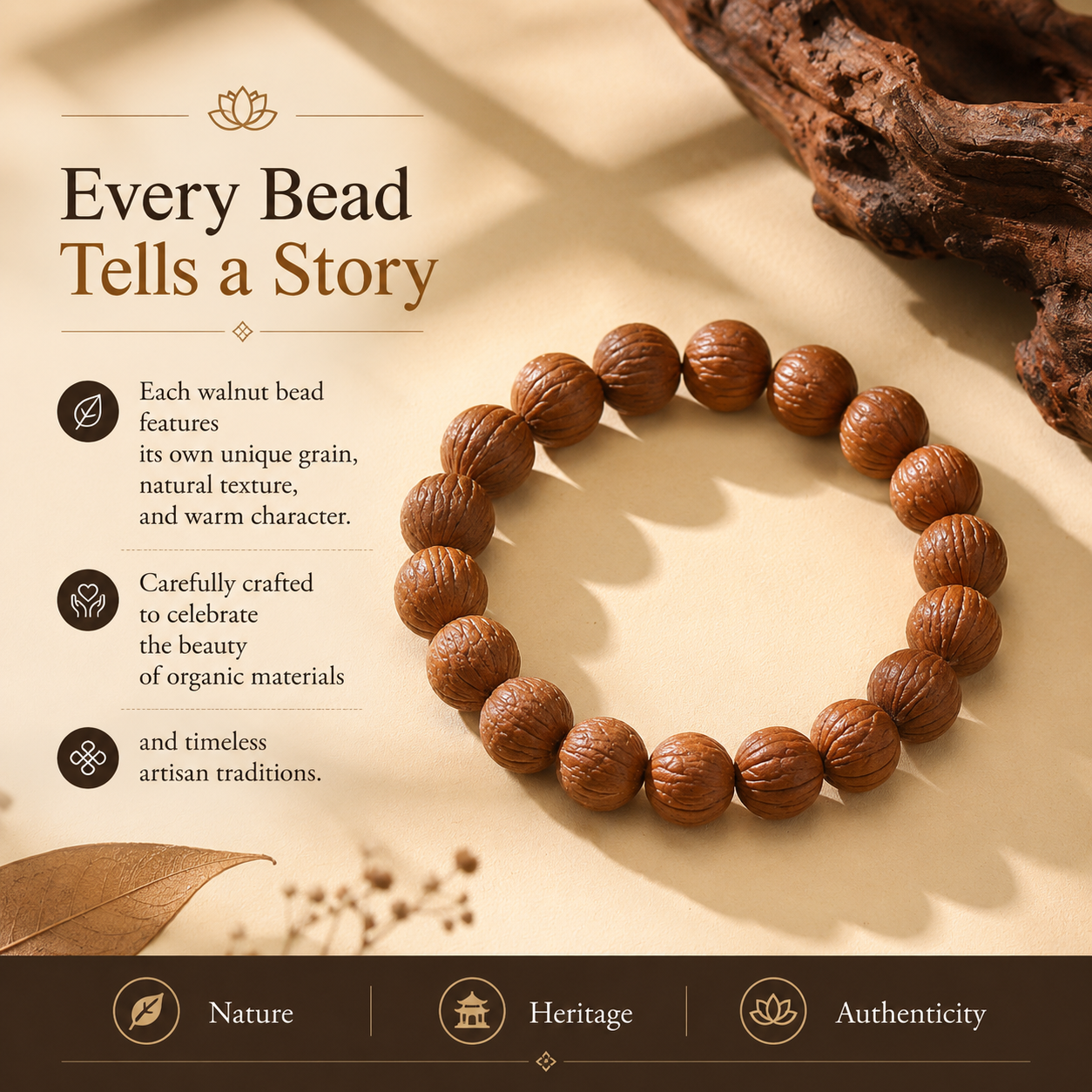 Walnut Wood Meditation Bracelet