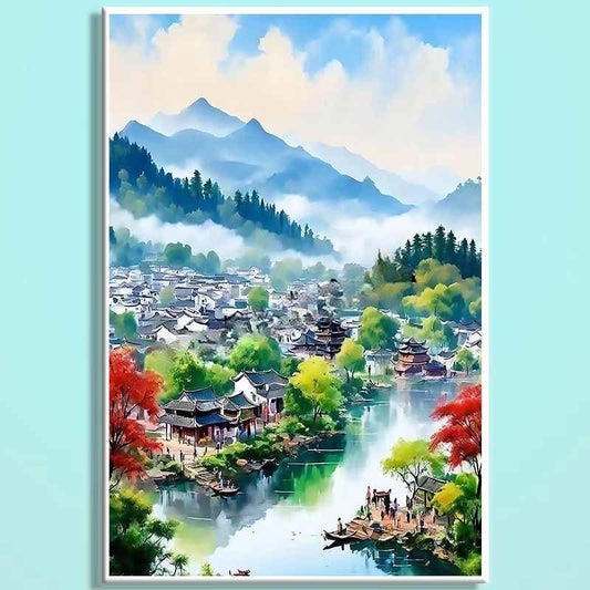 Jiangnan Water Town Wooden Puzzle – Chinese Landscape Art Jigsaw, Oriental Healing Puzzle Decor for Adults & Teens JN003