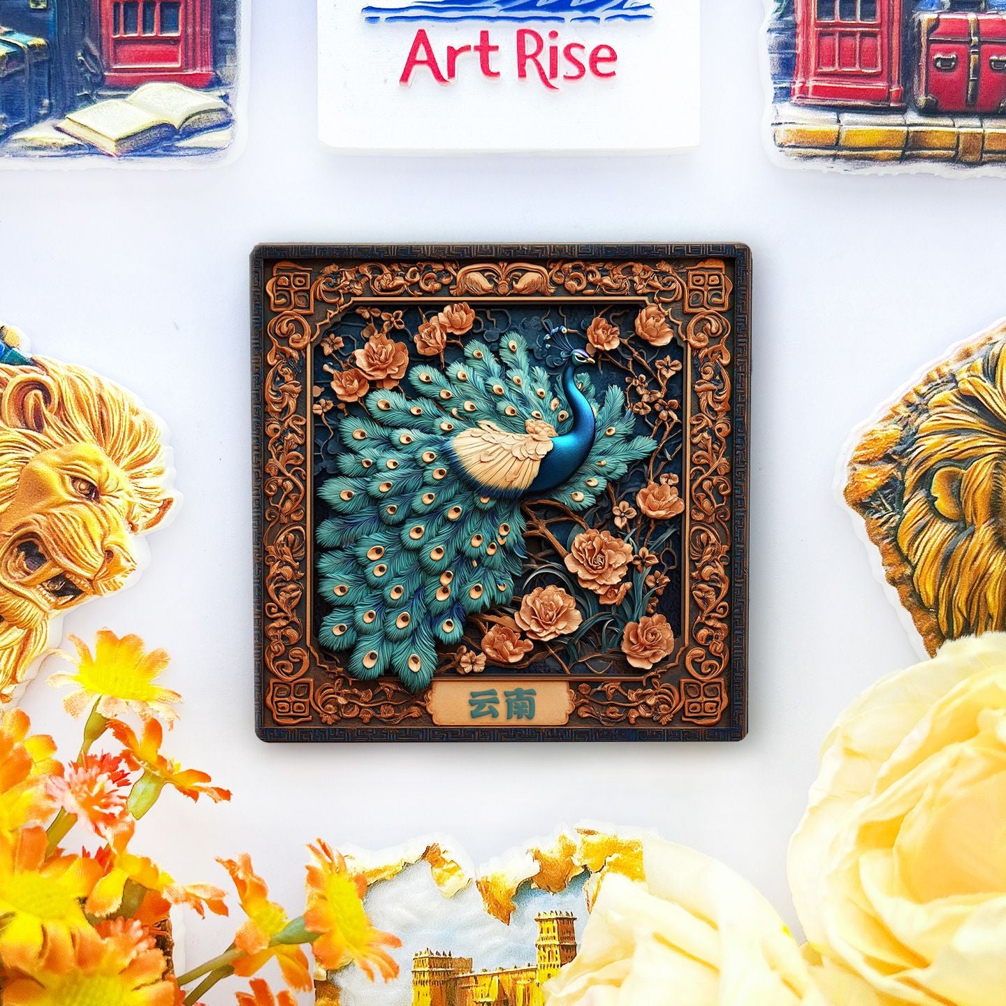 Yunnan Peacock Ceramic Fridge Magnet – Chinese Peacock Refrigerator Magnet | Oriental Luxury Home Decor Gift
