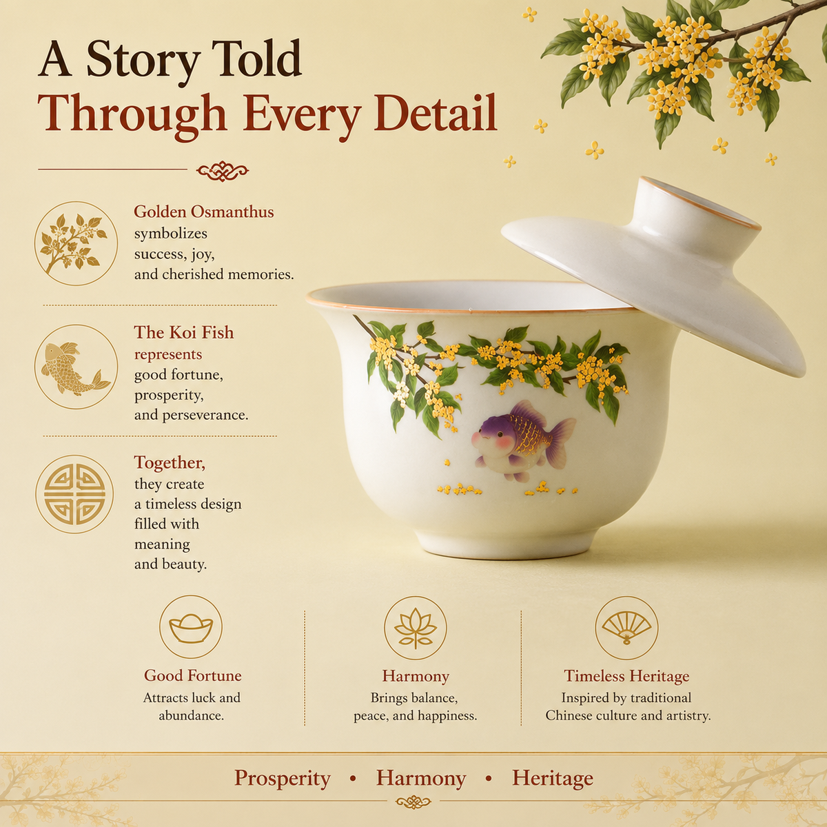 Osmanthus & Lucky Goldfish Porcelain Gaiwan Tea Set™