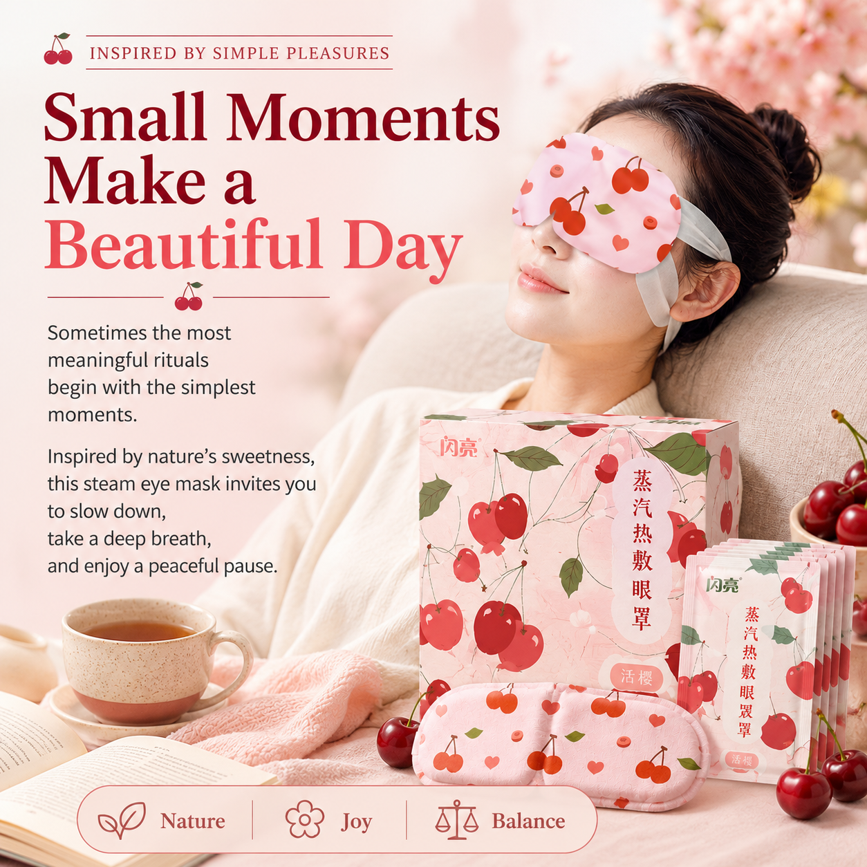 Cherry Wellness Steam Eye Mask Collection – Warm Eye SPA For Relaxation, Emotional Wellness & Bedtime Comfort