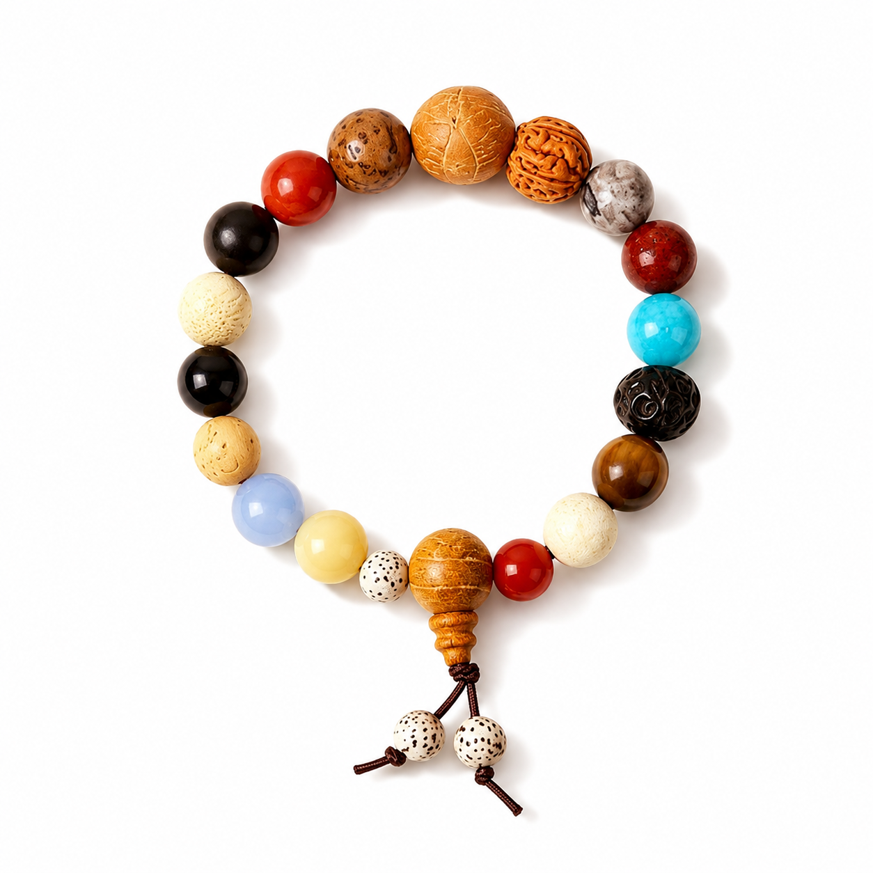 Natural Bodhi Seed Bracelet with Wood &amp; Gemstone Accents