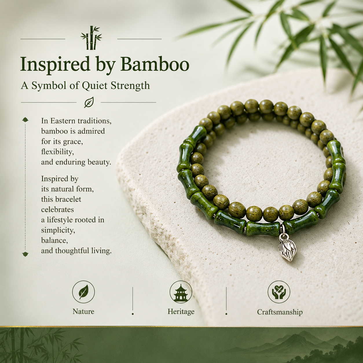 Green Sandalwood &amp; Bamboo Bracelet