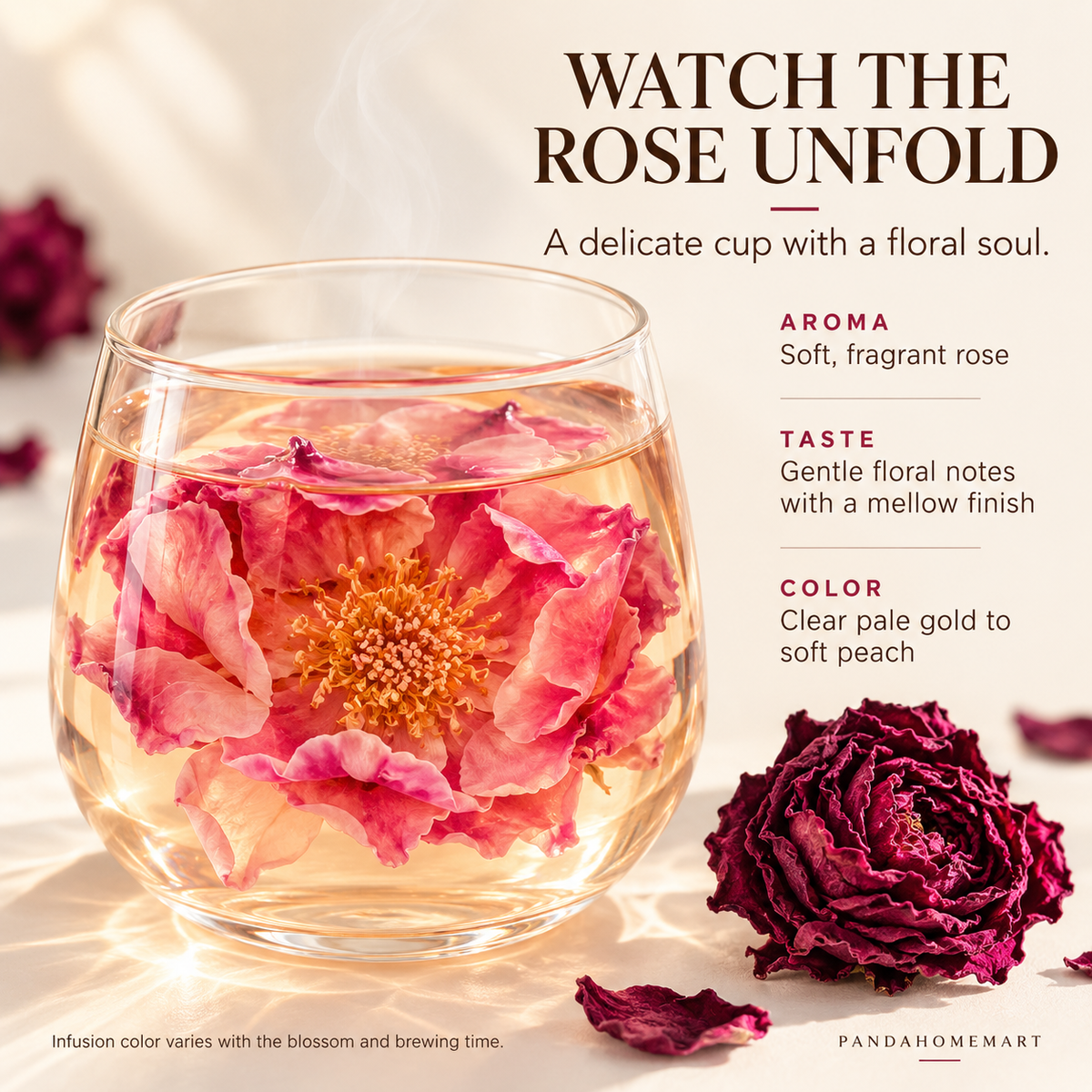 Whole Mo Hong Rose Blossom Unfurling in a Soft Golden Infusion