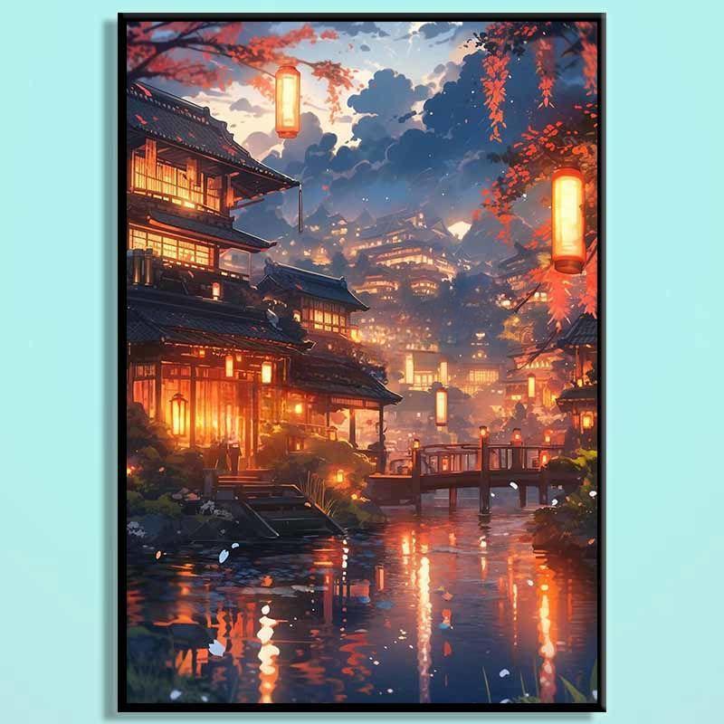 Ancient Capital Nightscape Wooden Puzzle – Oriental Fantasy City Jigsaw, Cozy Lantern Water Town Puzzle Art for Adults & Home Decor GD003