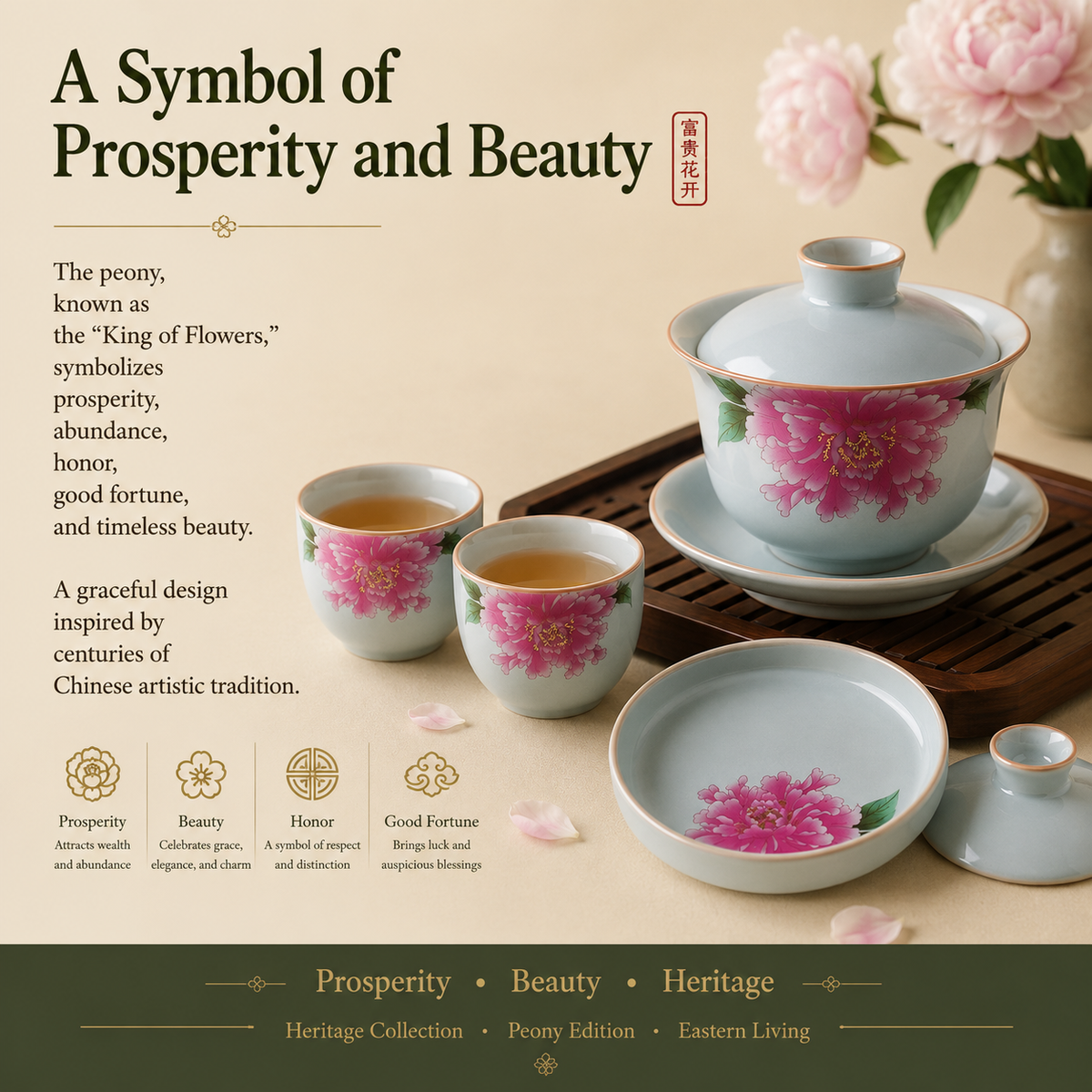 Peony Blossom Porcelain Gaiwan Tea Set™