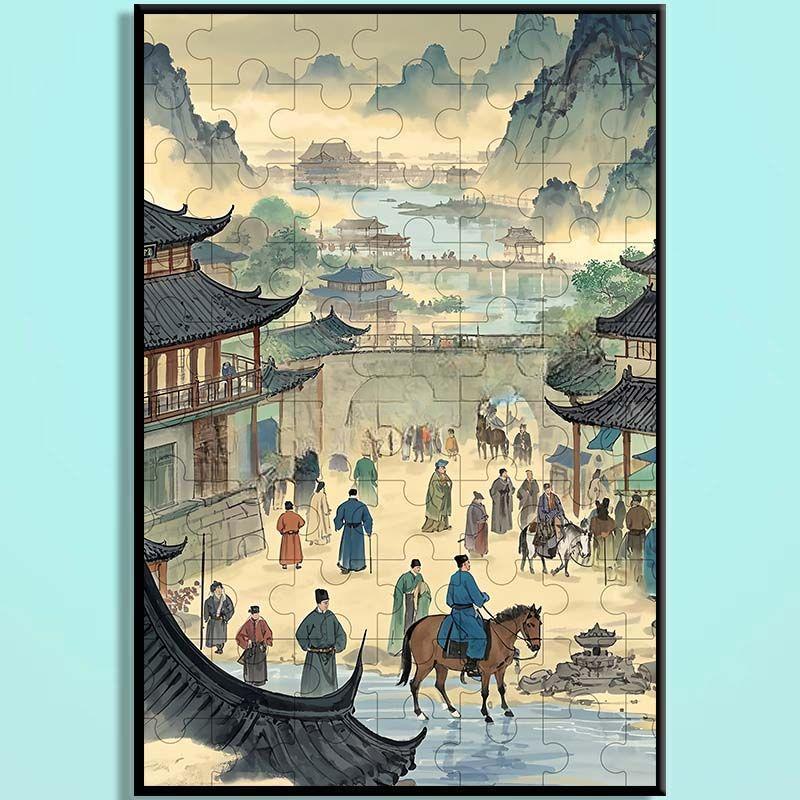Tang Dynasty Chinese Wooden Jigsaw Puzzle – Ancient Chinese Cityscape Puzzle, Guochao Art Puzzle, Premium Wooden Wall Decor For Adults