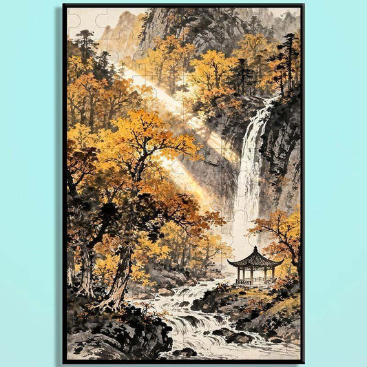 Four Seasons Chinese Landscape Wooden Jigsaw Puzzle – Oriental Mountain Waterfall Art Puzzle, Zen Healing Puzzle, Relaxing Mindfulness Home Decor Gift SJ003
