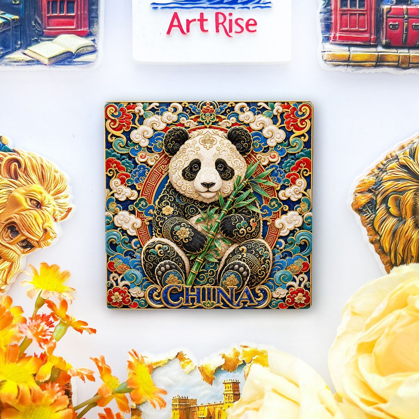 Chinese Panda Ceramic Fridge Magnet – Oriental Panda Refrigerator Magnet | Luxury Chinese Art Home Decor Gift