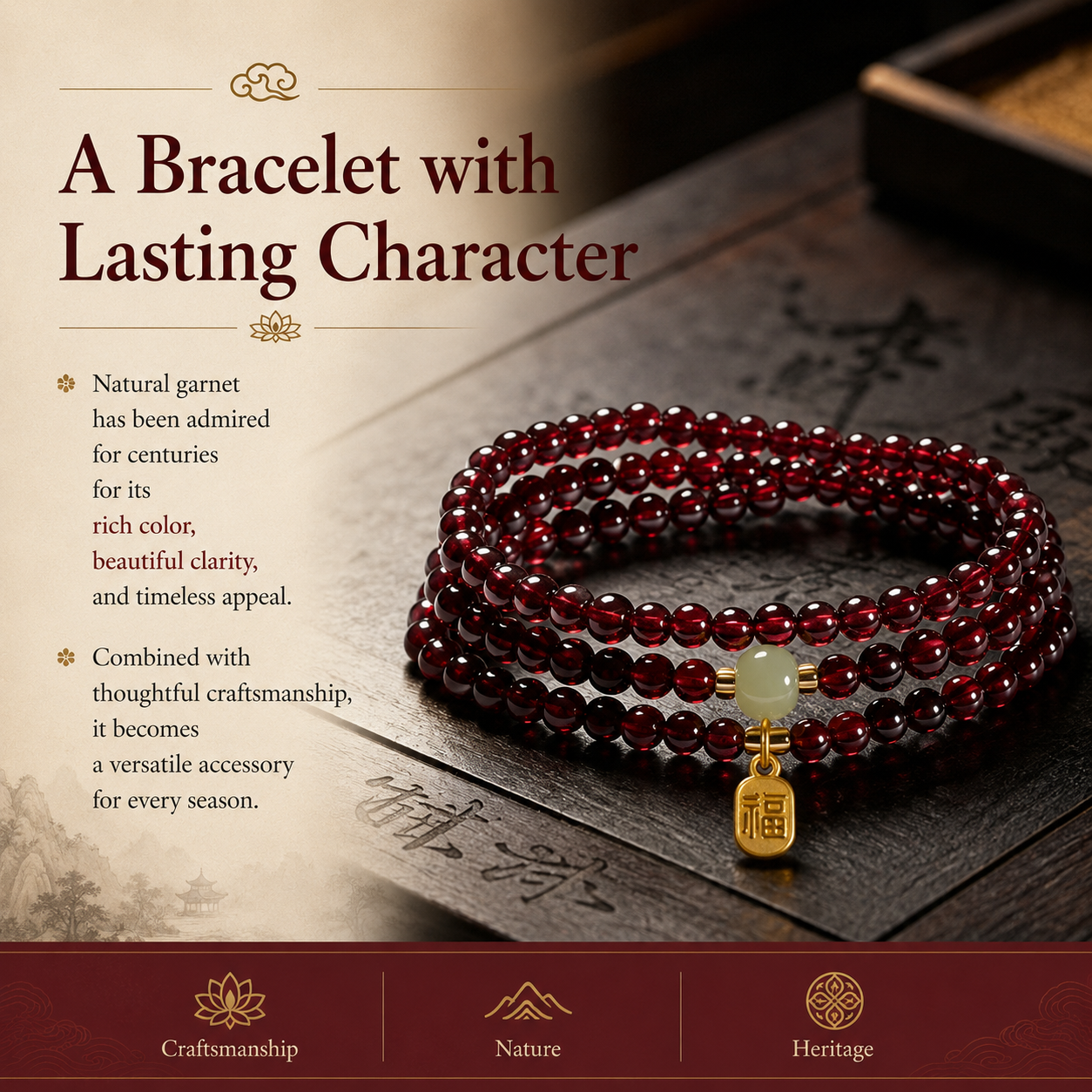 Red Garnet Meditation Mala Bracelet