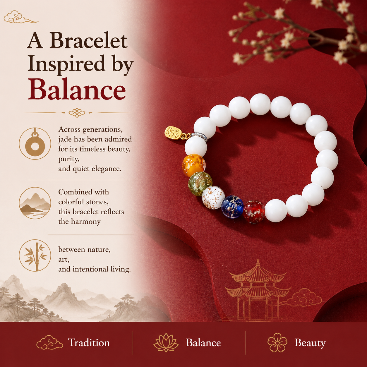 White Bodhi Bracelet with Natural Stone Accents