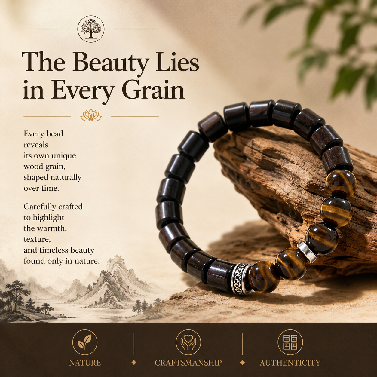 Tiger Eye & Ebony Wood Bracelet