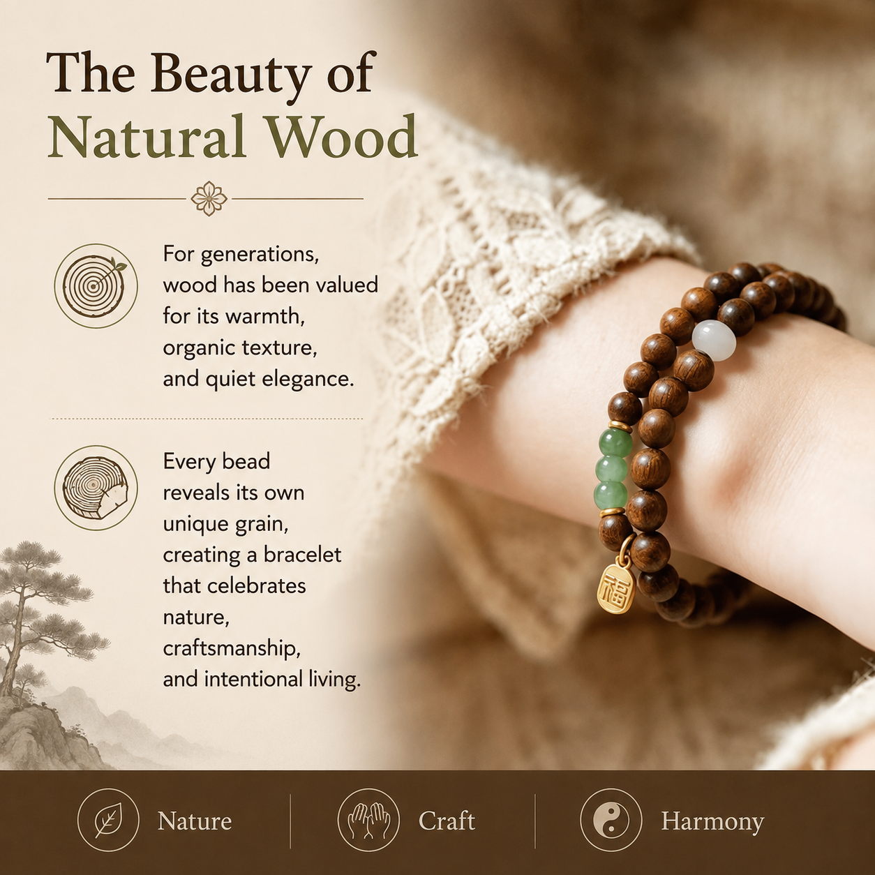 Sandalwood Serenity Double-Wrap Bracelet