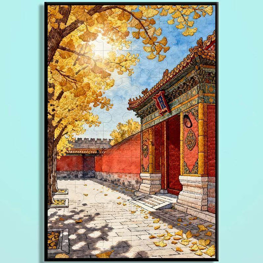 Autumn Forbidden City Wooden Jigsaw Puzzle – Chinese Palace Fall Landscape Puzzle, Oriental Aesthetic Art Puzzle, Relaxing Mindfulness Home Decor Gift QY003