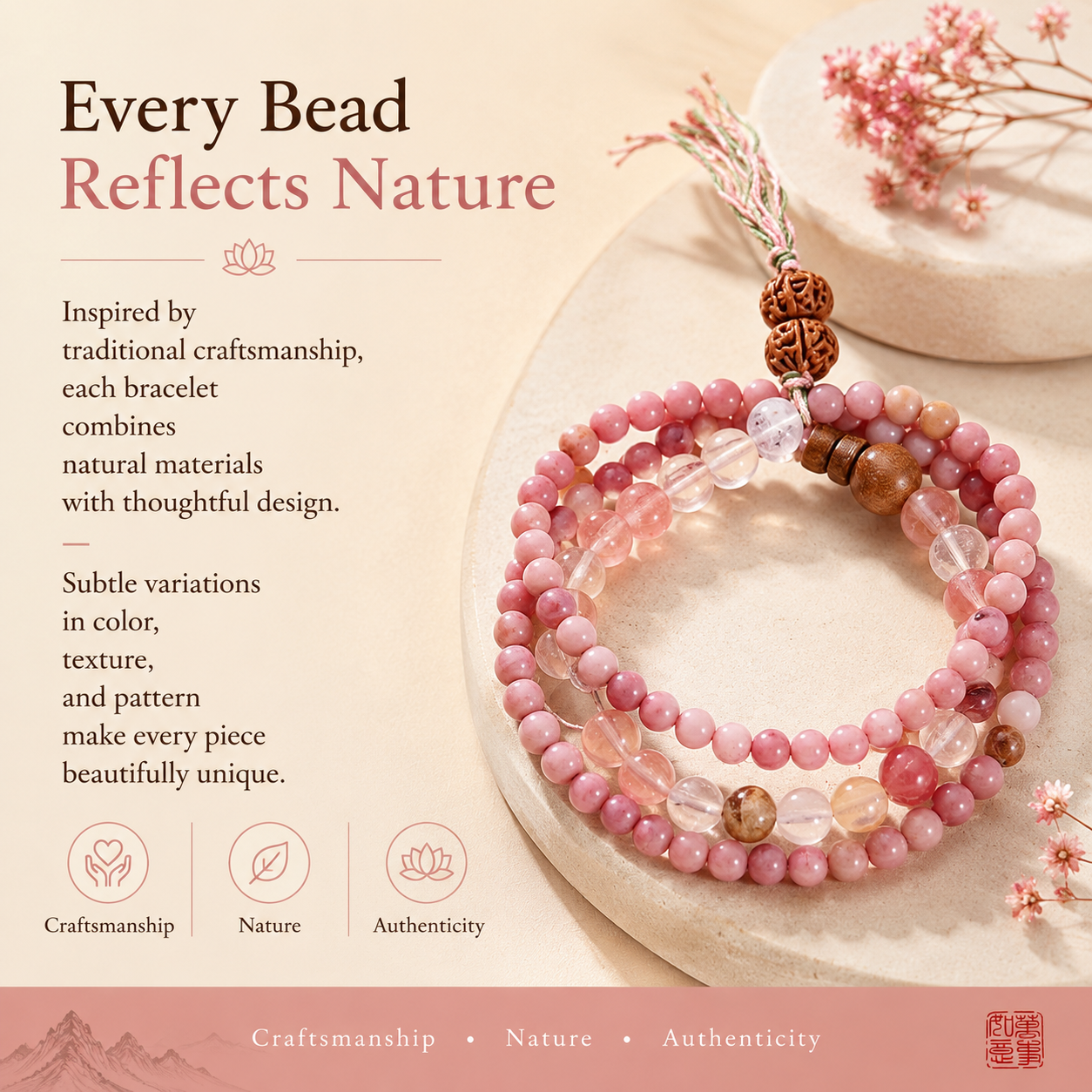 Pink Crystal Meditation Mala Bracelet