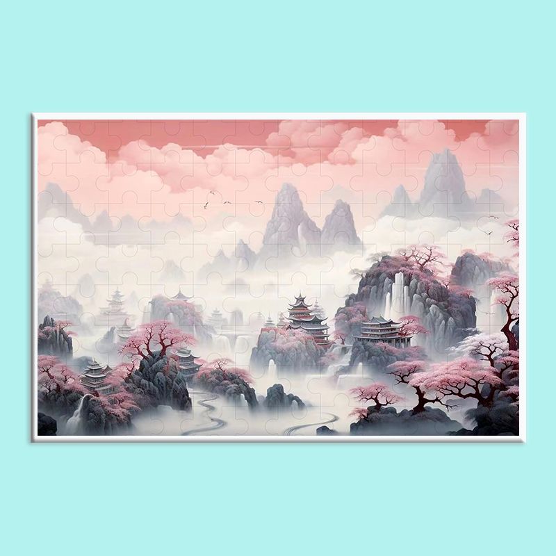 Chinese Landscape Wooden Jigsaw Puzzle – Traditional Shan Shui Mountain River Puzzle, Oriental Zen Art Puzzle, Premium Wooden Wall Decor For Adults