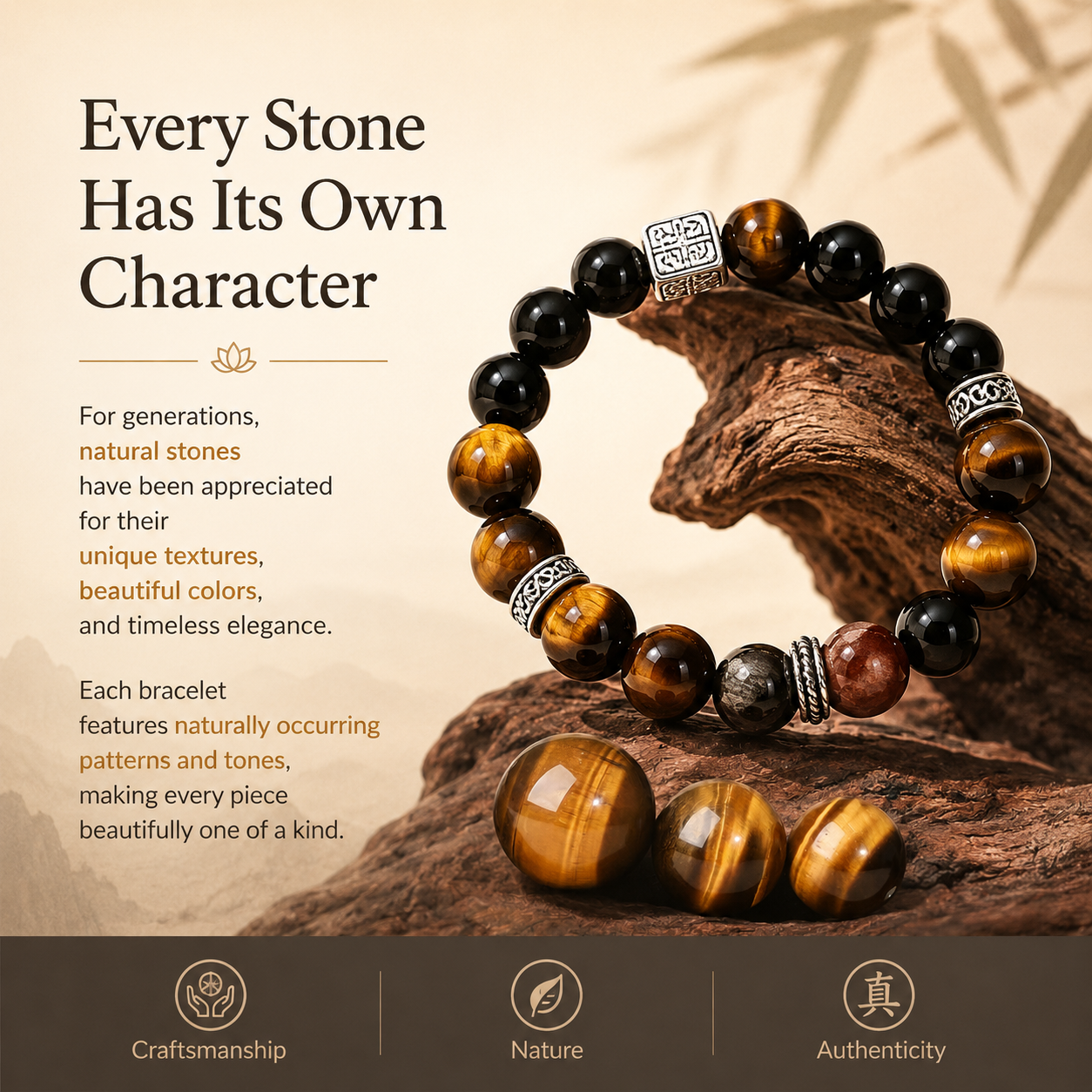 Tiger Eye &amp; Black Obsidian Bracelet