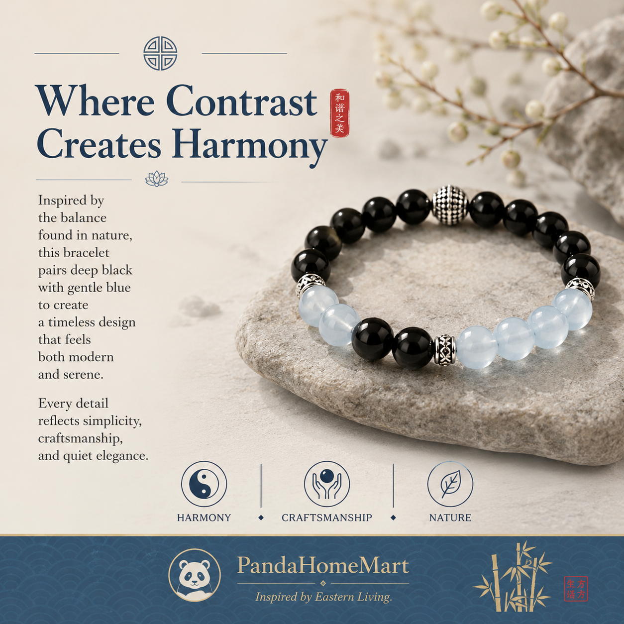 Black Obsidian & Sky Blue Jade Bracelet