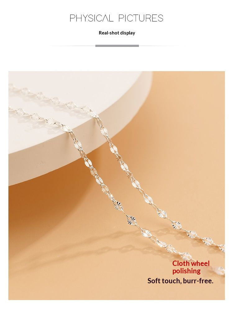 925 Sterling Silver Sparkle Chain Necklace – Minimalist Oriental Jewelry, Elegant Layering Chain, Lightweight Luxury Silver Necklace