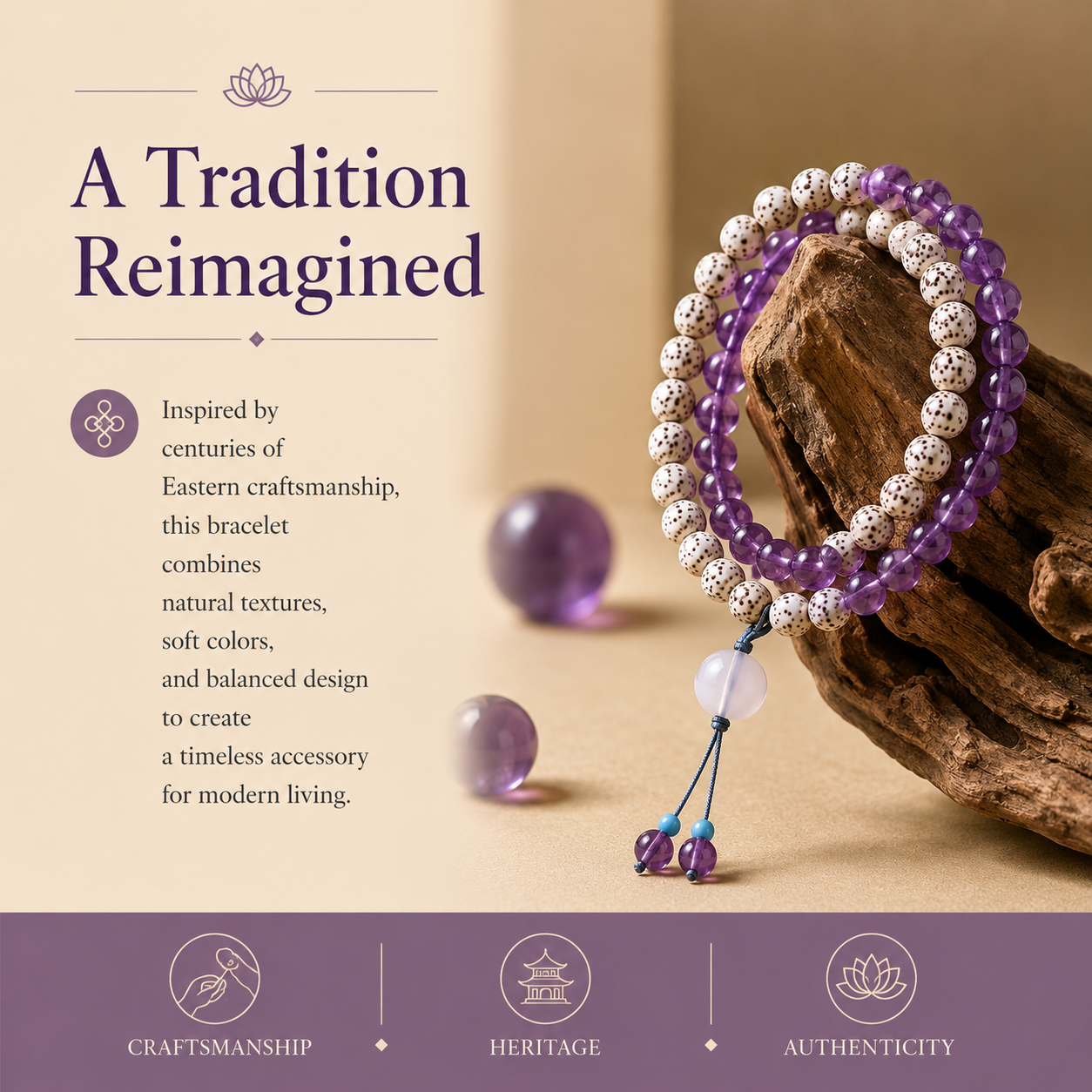 Amethyst & Bodhi Seed Meditation Mala
