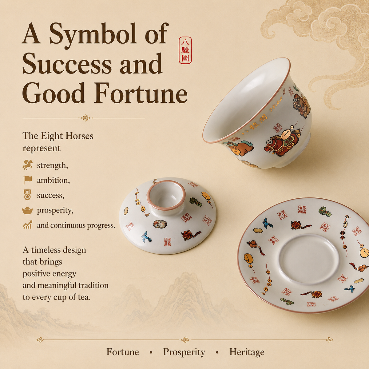 Lucky Horse Fortune Porcelain Gaiwan Tea Set™