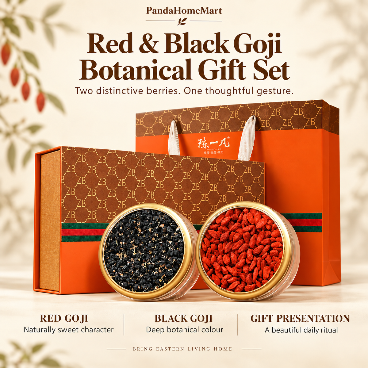 Red goji berries in botanical gift set