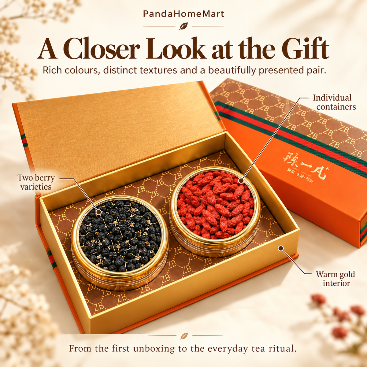 Red and black goji berries separately packed