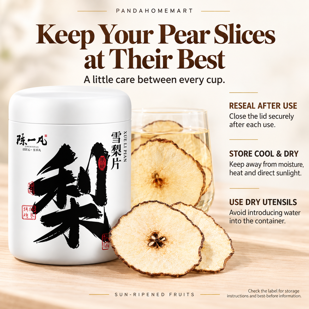 PandaHomeMart Dried Snow Pear Slices 80g Container