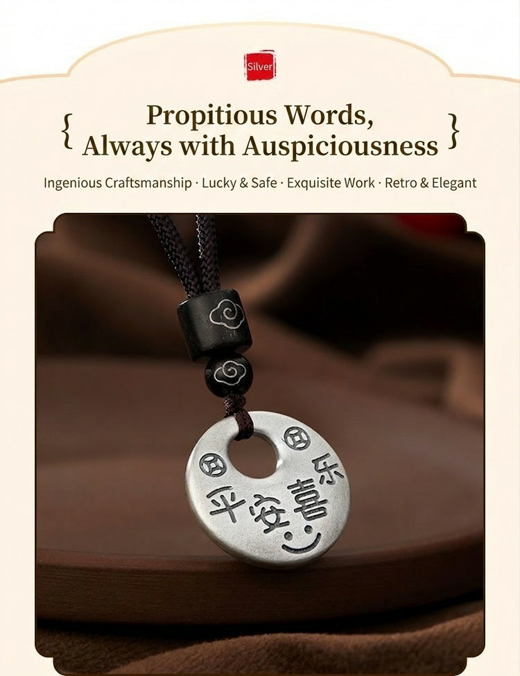 925 Pure Silver Peace & Joy Pendant Necklace – Chinese Lucky Blessing Necklace, Minimalist Oriental Spiritual Jewelry for Women & Men