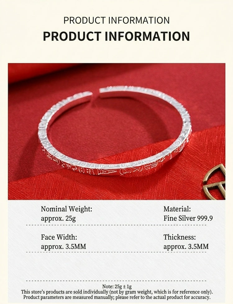 Fortune Blessing™ 999.9 Pure Silver Bangle | Prosperity & Good Fortune Bracelet