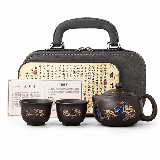 Midnight Plum Blossom Travel Tea Set™ | Portable Chinese Ceramic Tea Gift Set